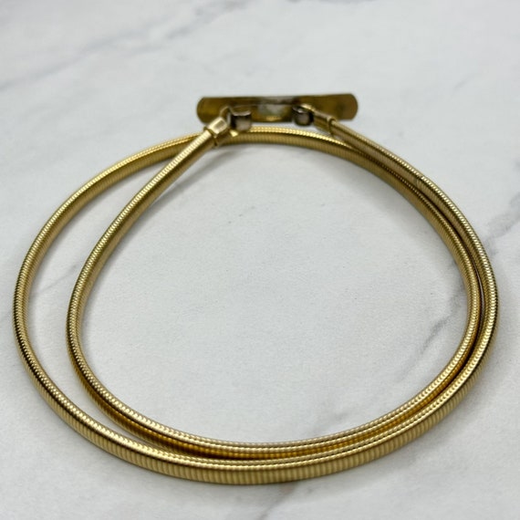 Vintage Gold Tone Bar Buckle Skinny Coil Stretch … - image 4