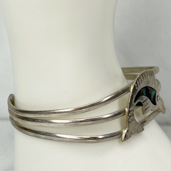 Vintage Abalone Shell Inlay Fish Silver Tone Cuff… - image 6