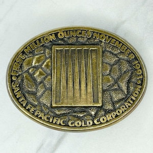Vintage 1993 Santa Fe Pacific Gold Million Ounces Railroad Belt Buckle Brass Mining Collectible Gift
