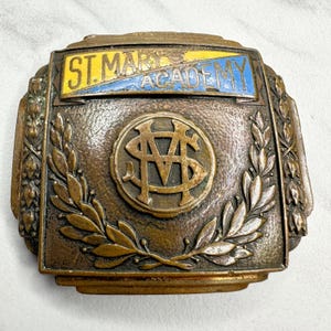 L.B. Kocks 1927 St. Mary&#39;s Academy Patent Belt Buckle Vintage School Memorabilia Collectible Educational History