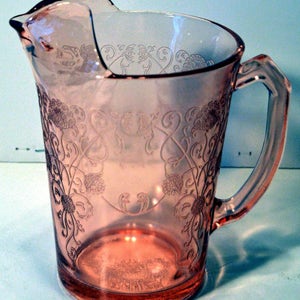 Depression Glass Pink Water Pitcher "Florentine Poppy"