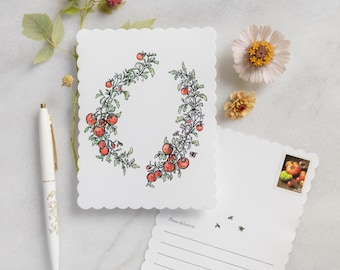 Tomato Vine Postcards | Hand-Drawn Illustration, Scalloped Edge A2