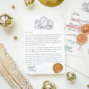 Santa's Elf Introduction and Directions Personalized Letter from Santa Claus on Handmade White Paper with Gold Leaf Embedded