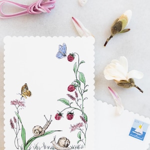 Cartes postales festonnées dessinées à la main et peintes, imprimées numériquement A2 | Lot de 5