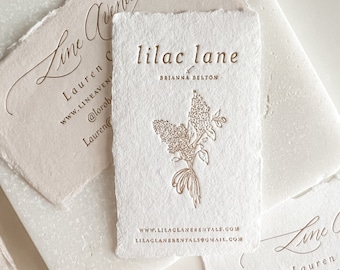 Custom Foil Pressed Business Cards on WHITE Handmade Paper OR Cardstock