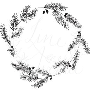 Pen and Ink Holiday Evergreen Fir Wreath Download