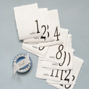 Table Numbers on White Handmade Paper with Deckled Edges 5x7 Inches Classic-Traditional-Modern Designs ink color options wedding day of image 3