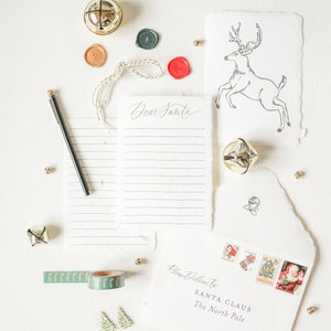 Letter TO Santa Claus Writing Kit with Handmade Fern Paper, Washi Tape, Pen, 3D Stickers, Vintage Stamps