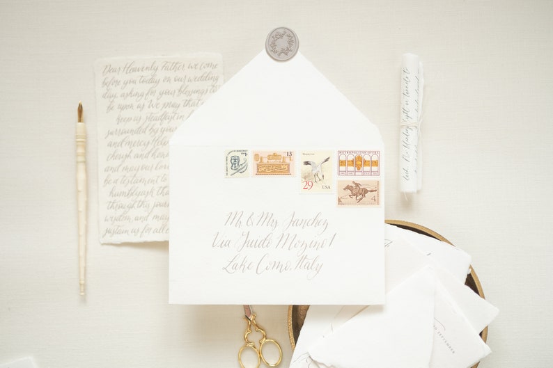 ONE Keepsake Envelope Handmade Addressed in Calligraphy with Vintage Postage and Wax Seal for Styling NOT MAILABLE zdjęcie 5