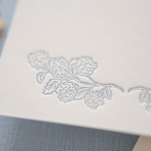 Hydrangea Hand-drawn Letterpressed in Blue Place Cards on Handmade Paper or A2 Note Cards onCardstock Set of 5 image 4