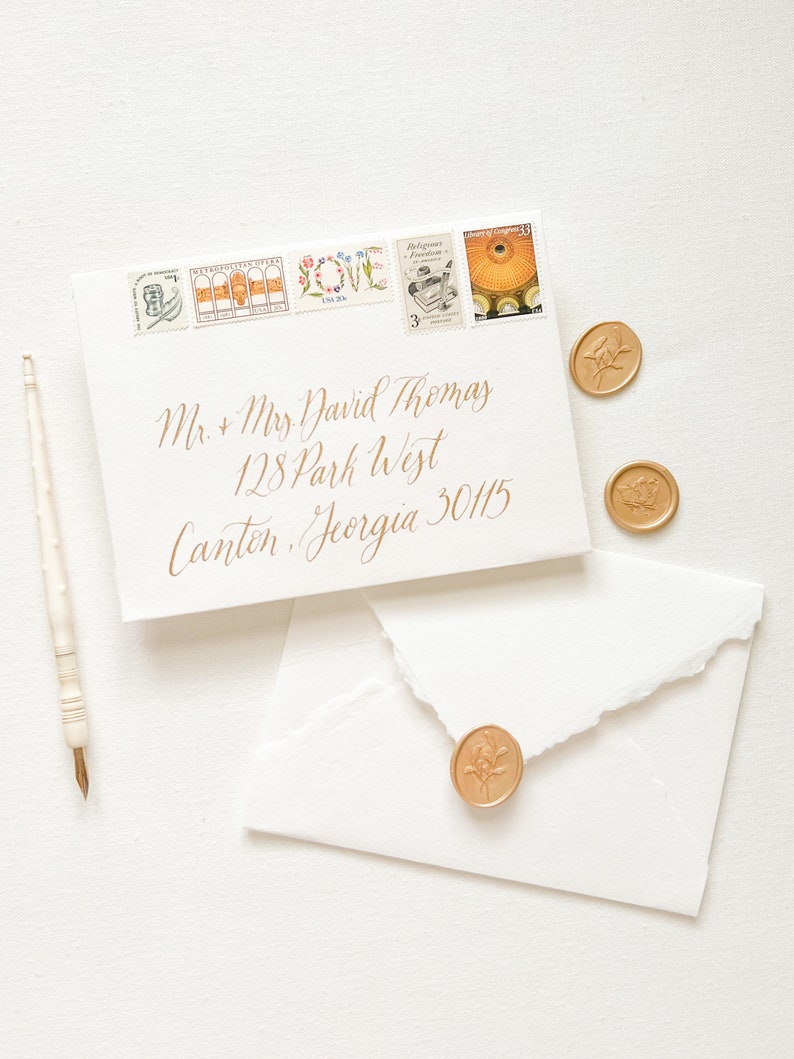 ONE Keepsake Envelope Handmade Addressed in Calligraphy with Vintage Postage and Wax Seal for Styling NOT MAILABLE zdjęcie 7