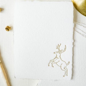 Letterpressed Reindeer Christmas Note Cards on White Handmade Paper set of 5 A2 size image 4