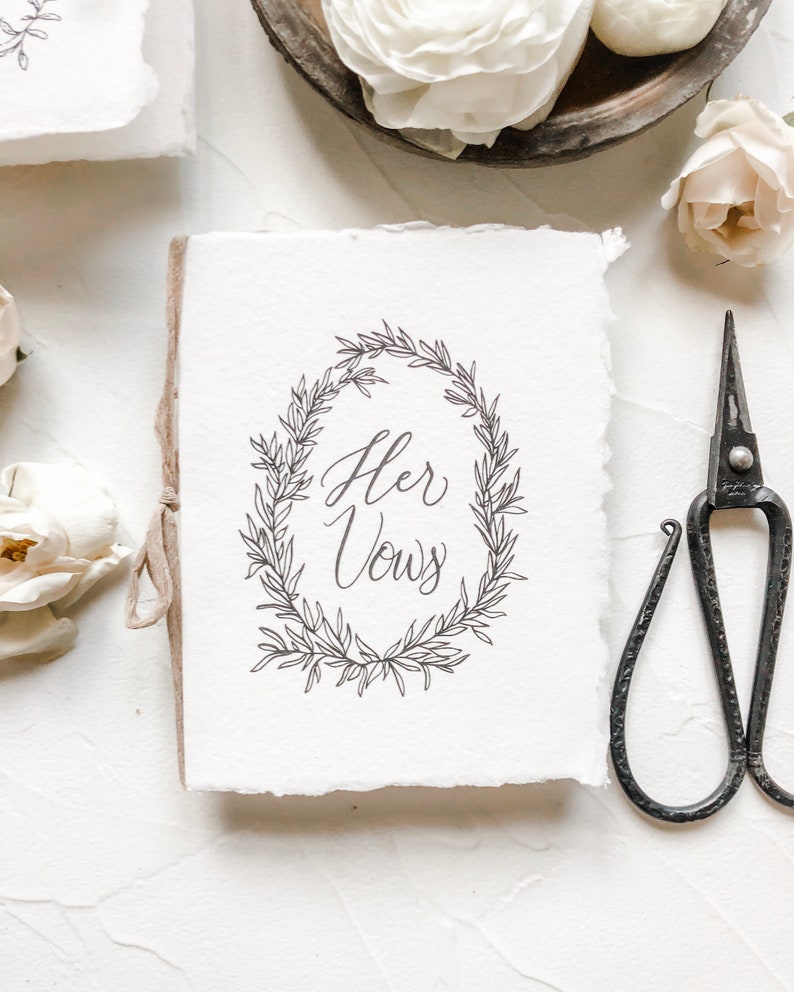 Smaller Wedding Vow Book on Handmade Paper with Cotton Ribbon Flat Lay Styling image 10