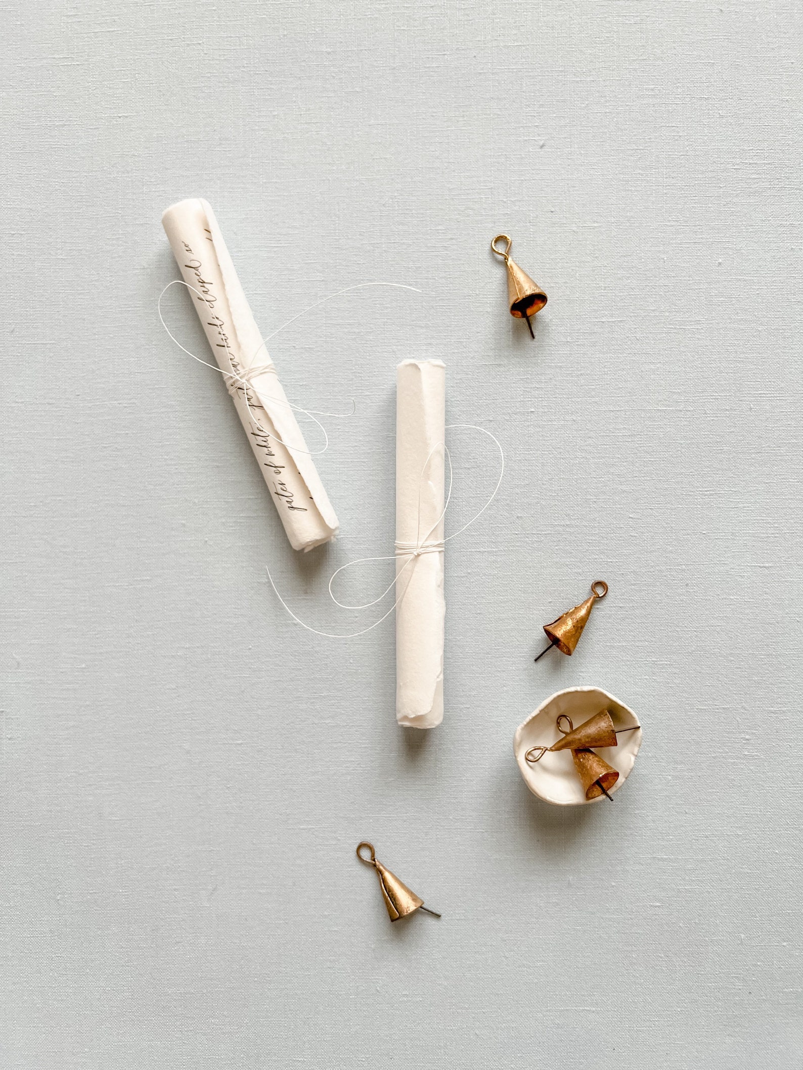 Scroll in White Handmade Paper with Paper String for Flat Lay Photography Styling