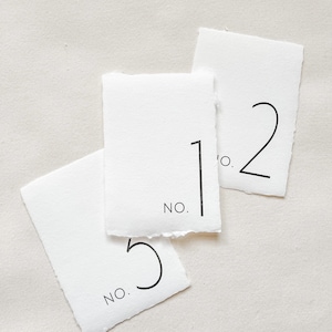 Table Numbers on White Handmade Paper with Deckled Edges 5x7 Inches Classic-Traditional-Modern Designs ink color options wedding day of image 6