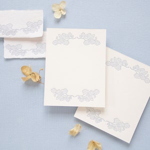 Hydrangea Hand-drawn Letterpressed in Blue Place Cards on Handmade Paper or A2 Note Cards onCardstock Set of 5 image 1
