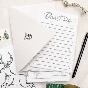 Letter TO Santa Claus Writing Kit with Handmade Fern Paper, Washi Tape, Pen, 3D Stickers, Vintage Stamps image 3