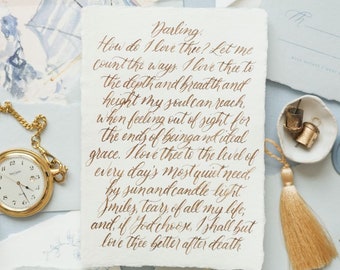 Custom Handwritten Calligraphy page - Love Letter - Wedding Vows - Letter - Lyrics- Anything- on Handmade Paper- Anniversary Gift