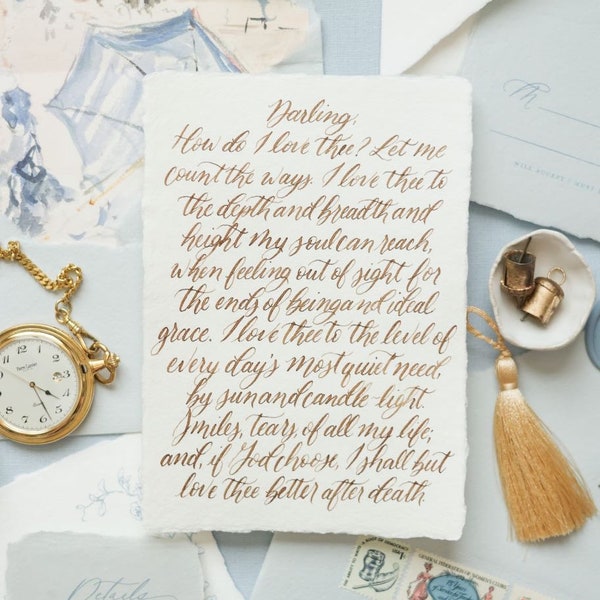 Custom Handwritten Calligraphy page - Love Letter - Wedding Vows - Letter - Lyrics- Anything- on Handmade Paper- Anniversary Gift