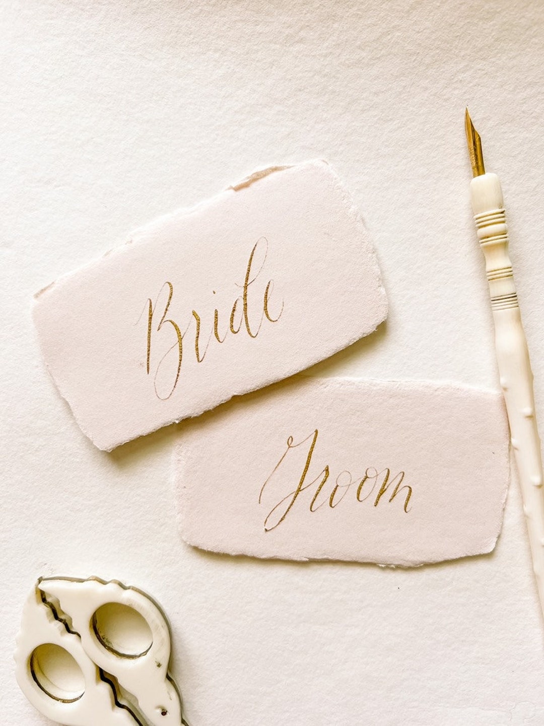 Bride and Groom Wedding Place Cards | Handmade Paper | Set of 2 Cards ...