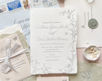 DEPOSIT LISTING for Custom LETTERPRESS Calligraphy Wedding Invitation Suite or Signage Featuring Handmade Paper or Cardstock