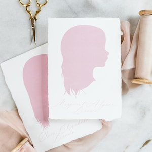 Custom Child Silhouette Portrait: Hand-Drawn Illustration on Cotton Paper