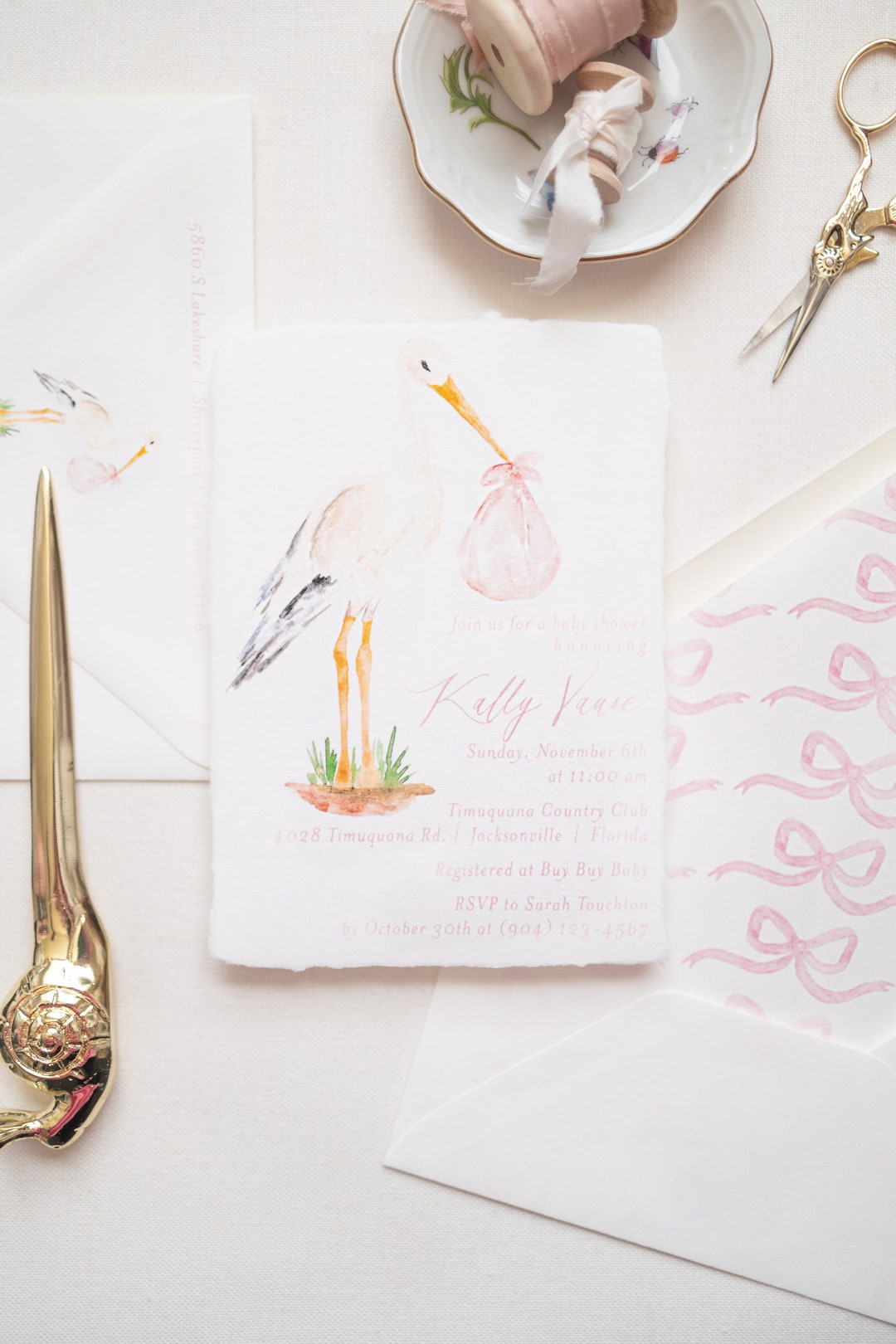 Stork Watercolor Baby Shower Invitations Semicustom Cardstock OR