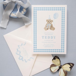 Convites de Ursinho de Pelúcia | Cartão semi-personalizado OU papel artesanal | Envelopes endereçados | Chá de Bebê | Festa de Aniversário
