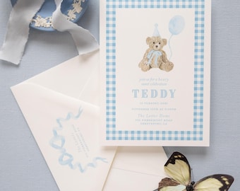 Teddy Bear Invitations | Semi-Custom Cardstock OR Handmade Paper | Addressed  Envelopes | Baby Shower | Birthday Party