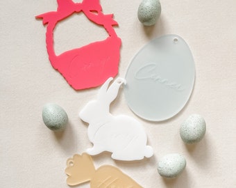 Easter Basket Hang Tags Personalized Acrylic Engraved - carrot, basket, egg