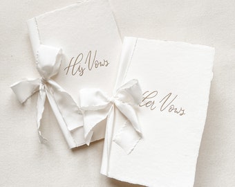 LETTERPRESSED Pair ‘his and hers’ or single ‘our’ Wedding Vow Books on Handmade Paper with Silk Ribbon | Flat lay styling