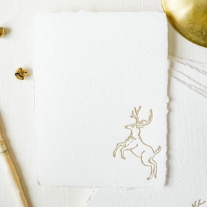 Letterpressed Reindeer Christmas Note Cards on White Handmade Paper set of 5 A2 size image 2