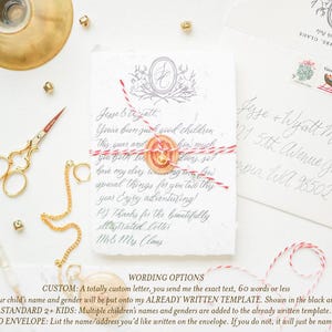 Carta manuscrita DE Caligrafía del Polo Norte de Santa Claus en papel de abeto hecho a mano Sobre opcional Texto estándar o personalizado