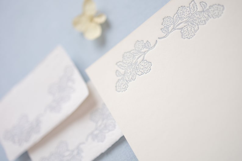 Hydrangea Hand-drawn Letterpressed in Blue Place Cards on Handmade Paper or A2 Note Cards onCardstock Set of 5 image 7