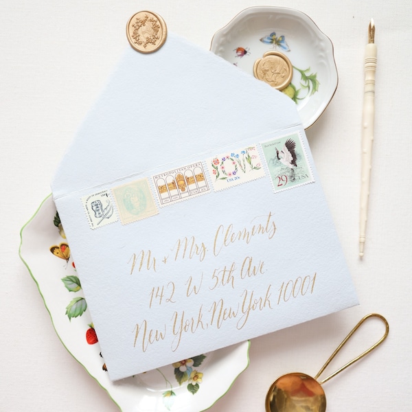 ONE Keepsake Envelope Handmade Addressed in Calligraphy with Vintage Postage and Wax Seal for Styling - NOT MAILABLE