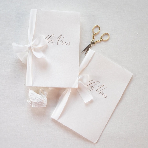 Letterpressed Wedding Vow Books: Handmade Paper with Silk Ribbon
