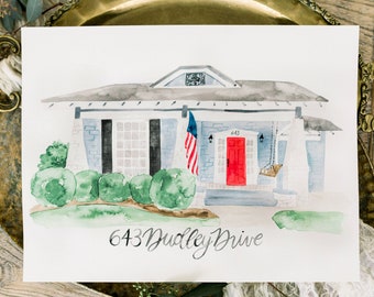 Watercolor Home Portrait Hand Painted Custom