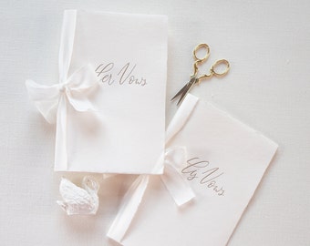 LETTERPRESSED Pair ‘his and hers’ or single ‘our’ Wedding Vow Books on Handmade Paper with Silk Ribbon | Flat lay styling