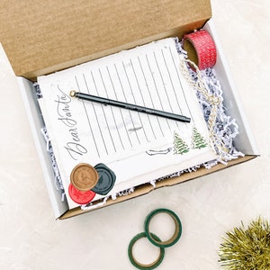 Letter TO Santa Claus Writing Kit with Handmade Fern Paper, Washi Tape, Pen, 3D Stickers, Vintage Stamps image 4