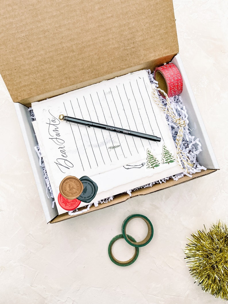 Letter TO Santa Claus Writing Kit with Handmade Fern Paper, Washi Tape, Pen, 3D Stickers, Vintage Stamps image 4