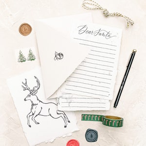 Letter TO Santa Claus Writing Kit with Handmade Fern Paper, Washi Tape, Pen, 3D Stickers, Vintage Stamps image 5