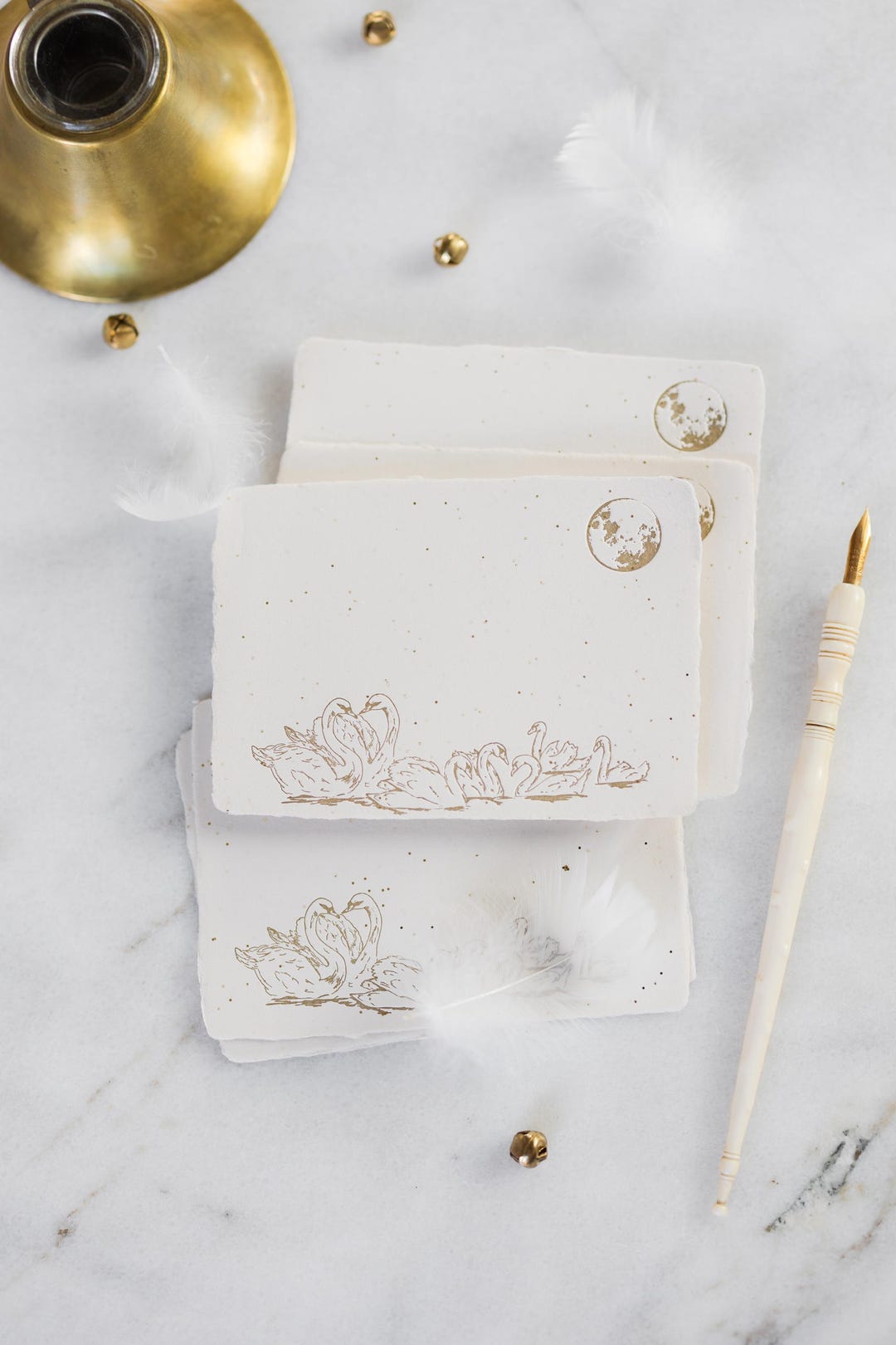 Gold Foil Swan Note Cards: Glitter Handmade Paper, Set of 5 - Etsy