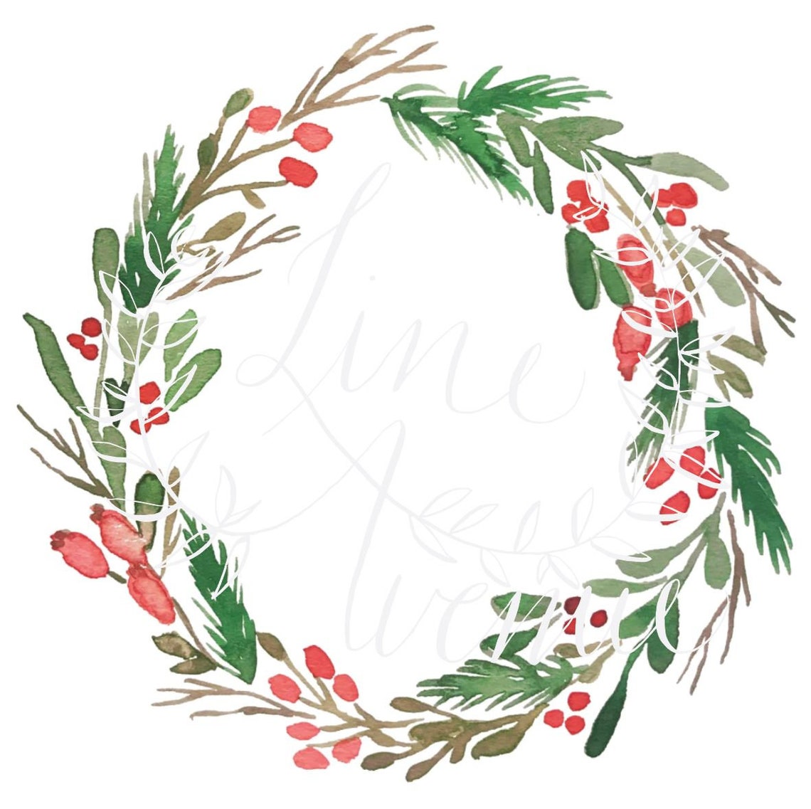 Watercolor Green and Red Christmas Fir and Berry Wreath - Etsy