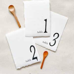 Table Numbers on White Handmade Paper with Deckled Edges 5x7 Inches Classic-Traditional-Modern Designs ink color options wedding day of image 4