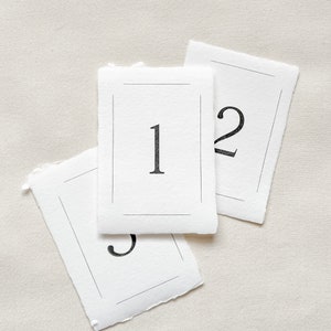 Table Numbers on White Handmade Paper with Deckled Edges 5x7 Inches Classic-Traditional-Modern Designs ink color options wedding day of image 9