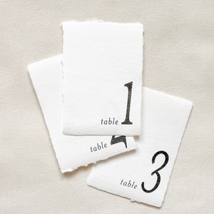 Table Numbers on White Handmade Paper with Deckled Edges 5x7 Inches Classic-Traditional-Modern Designs ink color options wedding day of image 8