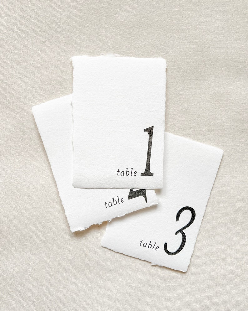 Table Numbers on White Handmade Paper with Deckled Edges 5x7 Inches Classic-Traditional-Modern Designs ink color options wedding day of image 8