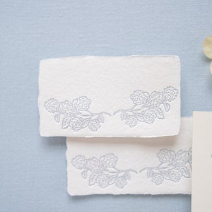 Hydrangea Hand-drawn Letterpressed in Blue Place Cards on Handmade Paper or A2 Note Cards onCardstock Set of 5 Handmade Place Cards