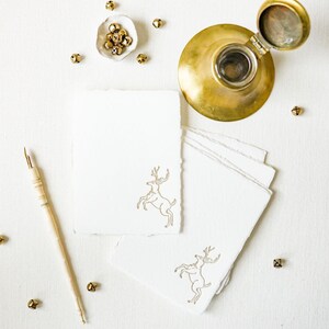 Letterpressed Reindeer Christmas Note Cards on White Handmade Paper set of 5 A2 size image 3