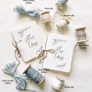 Smaller Wedding Vow Book on Handmade Paper with Cotton Ribbon Flat Lay Styling image 2
